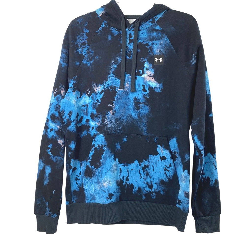 Under Armour Mens Small Rival Fleece Hyper Dye Hoodie Blue Black Activewear NWT